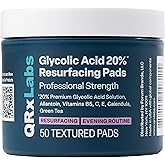QRxLabs Glycolic Acid Pads - 20% Resurfacing Pads AHA for Face & Body - Exfoliates Skin Surface and Reduces Appearance of Fine Lines and Wrinkles - Acne Treatment Clearing - Daily Pads - 50ct