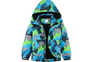 KFRRZC Boys Winter Waterproof Ski Jacket Kids Fleece Lined Warm Snow Coat with Detachable Hood