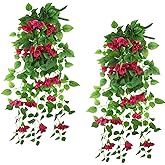 CITYES 2 Pcs Artificial Hanging Flowers for Outdoors Bougainvillea Artificial Vines Rose Red UV Resistant Faux Flowers for Outdoor Planters Wall Porch Patio Balcony Garden Yard Outside Basket Decor