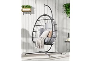 FREDEES Egg Swing Chair with Stand, Outdoor Hanging Egg Chair with Cushion for Patio/Porch/Balcony/Indoor (Light Gray)