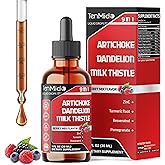 Tenmido Artichoke Extract Liquid Drops - 9in1 Herbal Supplements Liquid with Zinc, Dandelion, Milk Thistle, Turmeric, Resveratrol, Pomegranate, Ginger, and Black Pepper - 30ml 1Fl Oz