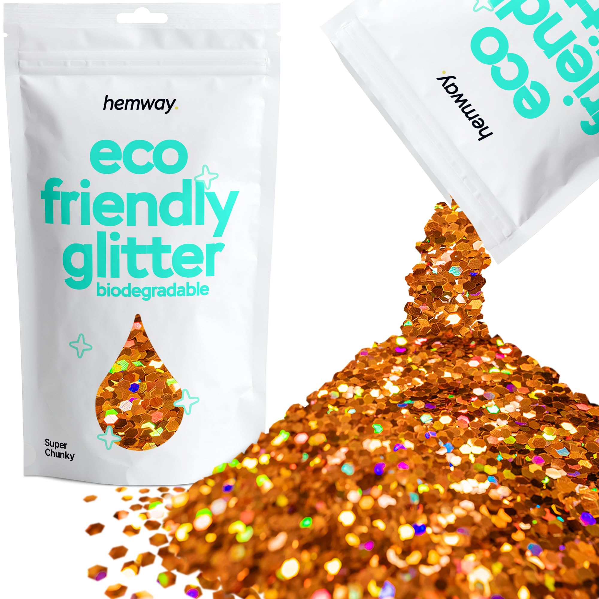Eco Friendly Biodegradable Glitter | Copper Holographic - Super Chunky 100g, Plant Based, Biodegradable Glitter for Craft, Face, Hair, Nail, Body and Festival - Hemway — image 1