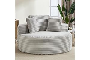 Round Lounge Chair, Corduroy Chaise Lounge with 3 Pillows, No Assembly Required, Fluffy Sleeper Sofa Bed for Reading, Living 