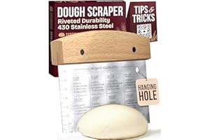 Superbaking Dough Scraper - 6" Wooden Bench Scraper - Dough Cutter with Ruler - Pastry & Cake Scraper - Kitchen Tools Sourdough Baking Supplies - Bread Making Tools & Accessories for Home Bakers