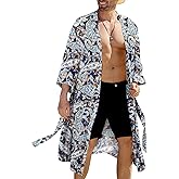 COOFANDY Men's Lightweight Kimono Robe Japanese Bathrobes Open Front Long Cardigan Cloak with Belt