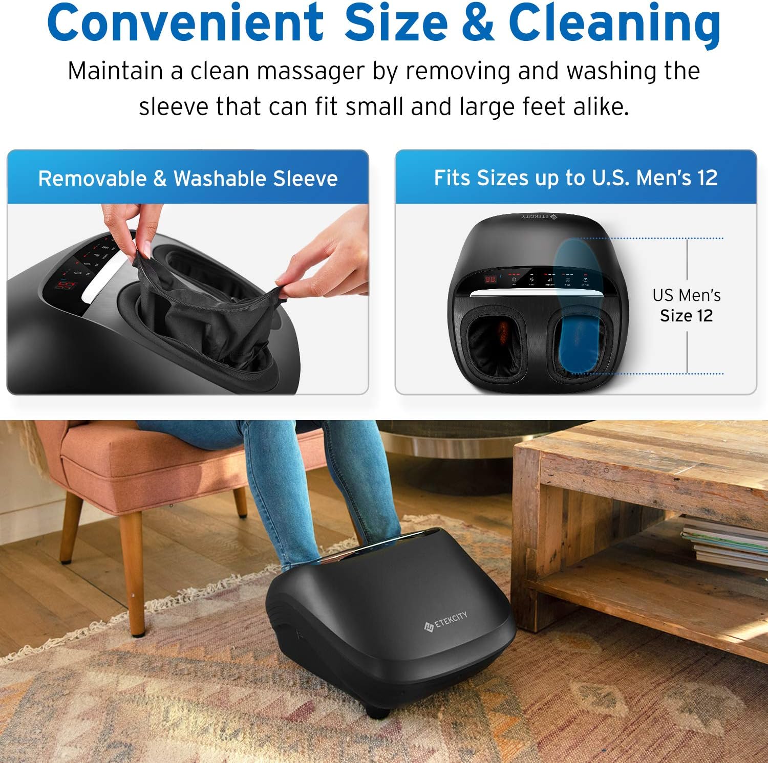 Foot Massager Machine with Heat, Etekcity Shiatsu Electric Foot Massage with Deep Kneading & Air Compression, App Control, Relief for Plantar Fasciitis, Pain and Circulation, Size 12: Health & Personal Care