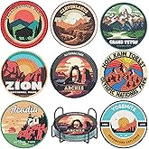 NEGEKFKX 8 Pcs National Park Diamond Art Painting Coasters Kits, Coaster with Holder for Adults, Non-Slip DIY Dot Paint Craft Kits,5D Full Drill DIY Diamond Dot Gem Art Kit Home Decor Arts Craft