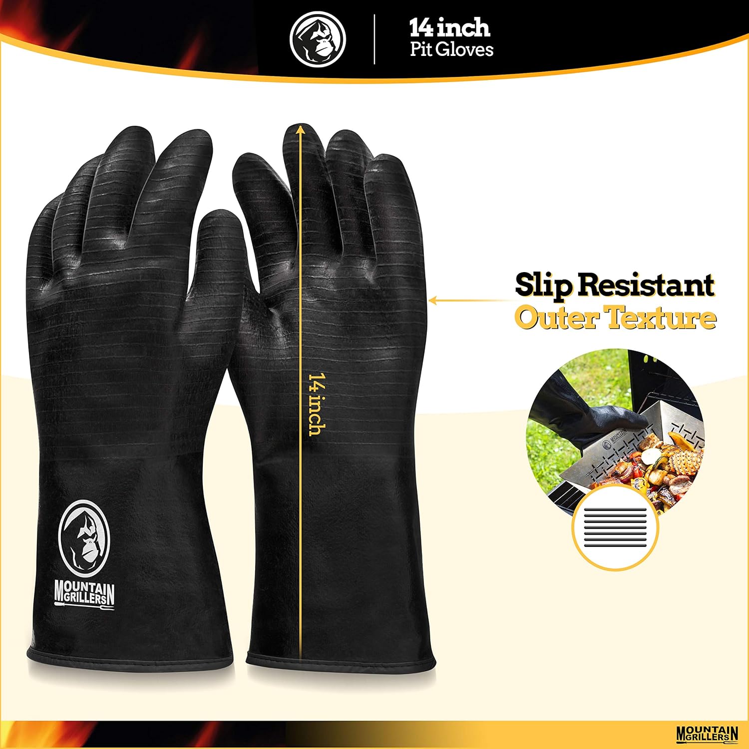 Extreme Heat Resistant Gloves for Grill BBQ - High Temperature Fire Pit Grill Gloves - Barbecue Cooking, Smoker, Oven, Fryer, Grilling - Waterproof, Fireproof, Oil Resistant - Neoprene Coating: Kitchen & Dining