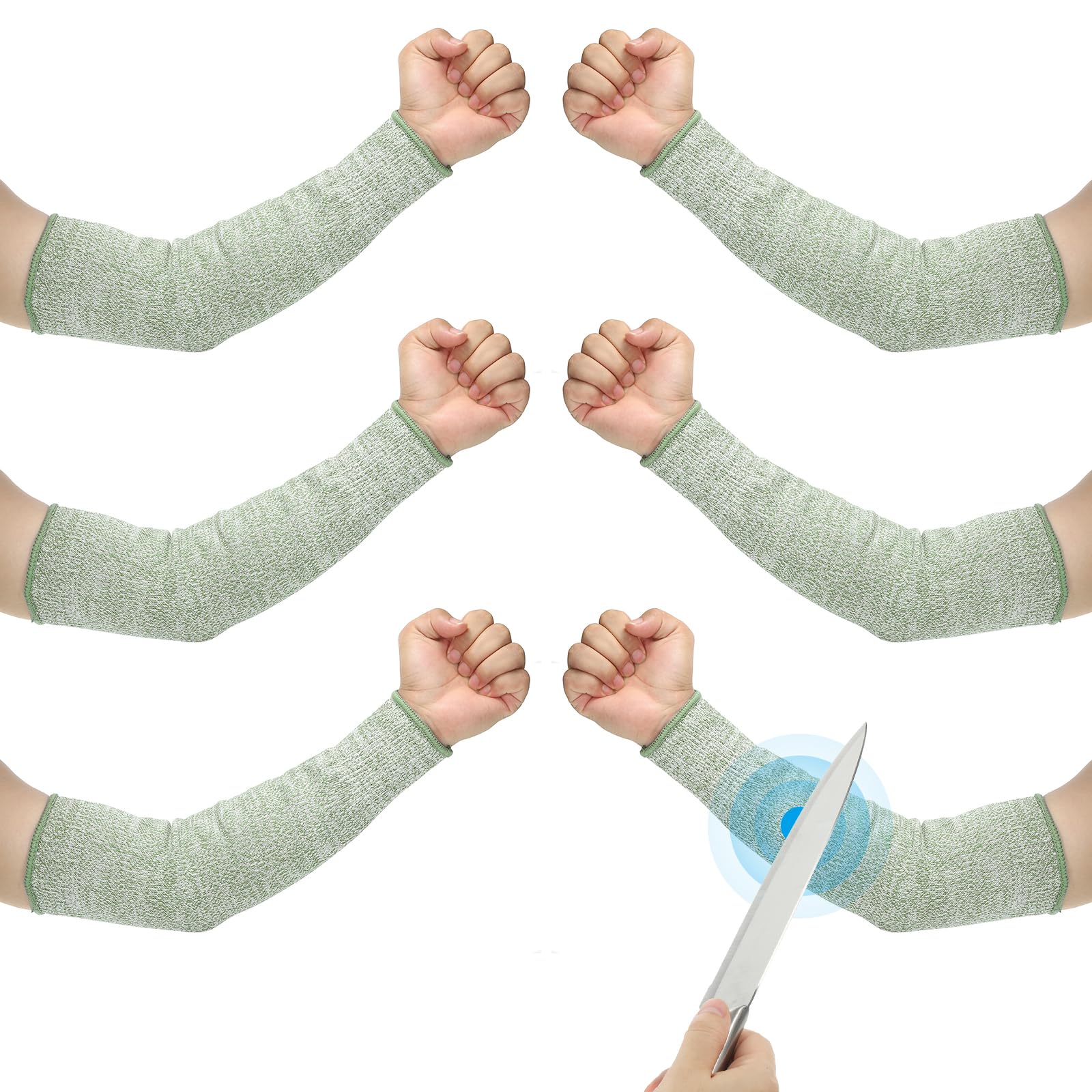 PATIKIL 14 Inch Cut Resistant Sleeve, 3 Pairs Arm Safety Protectors Sleeves Forearm Sleeve HPPE Level 5 Protection for Thin Skin and Bruising, M, Dark Green