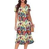 VOBCTY Women's Casual Short Sleeve Tshirt Dress Summer Side Split Loose V Neck Dresses