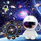 SHJQJJLBCQ Space Galaxy Night Light Projector, Ultra-HD Astronaut Design, 12 Film Discs, LED Display with Adjustable Brightness