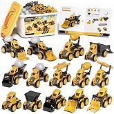TOPMVP 98-Piece Construction Vehicle STEM Building Kit for Kids Ages 5-8 | Create 14 Mini Truck Designs with Magnetic Connectors, Wheels, Instructions and Storage Box