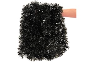 JILIMELI 26.2 Ft Halloween Tinsel Garland, Black Holiday Metalic Decorations for Birthday, Wedding, Festivities, Halloween, Christmas, Xmas Sparkly Garlands for All-Season Indoor Outdoor Home Party Decor