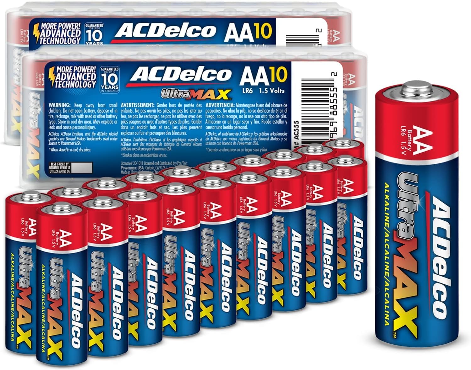 ACDelco UltraMAX 20-Count Double AA Batteries, Alkaline Battery with Advanced Technology for Home and Office, 10-Year Shelf Life, Recloseable Packaging