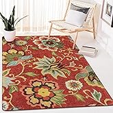 Lahome Floral Red 3x5 Area Rug, Washable Kitchen Fall Rugs Non-Slip ‎Stain Resistant Soft Throw Low-Pile Carpet for Bedroom, Christmas Paisley Print Floor Carpet for Living Room Entryway Office
