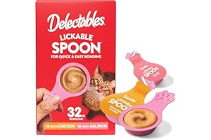 Hartz Delectables Lickable Spoon Handheld Wet Cat Treats Made with Real Chicken & Salmon, Quick & Easy Creamy Puree, Mess Free, Grain-Free, No Added Fillers, No by-Products, Variety Pack, 32ct