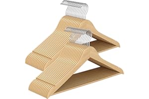 SONGMICS Wooden Hangers, Coat Hangers, Pants Bar, 360° Swivel Hooks, Solid Birch Wood, Space-Saving, for Jackets, Shirts, Coa