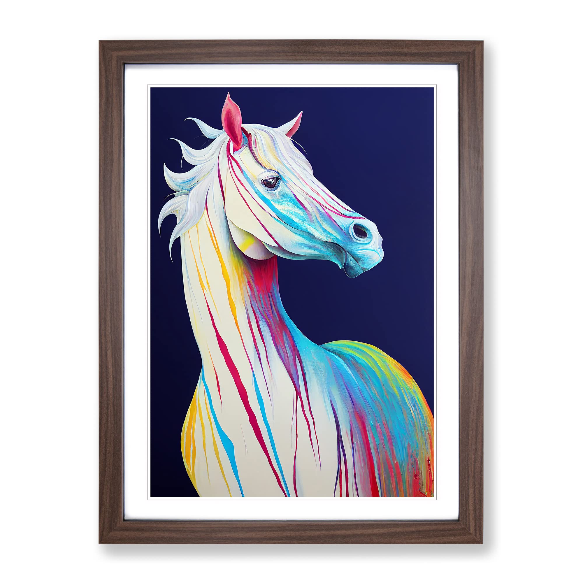 Horse In Technicolour Abstract Framed Print | A4 Walnut Framed Wall Art | Ready to Hang | Abstract Animal Picture | Living Room Bedroom Lounge Office
