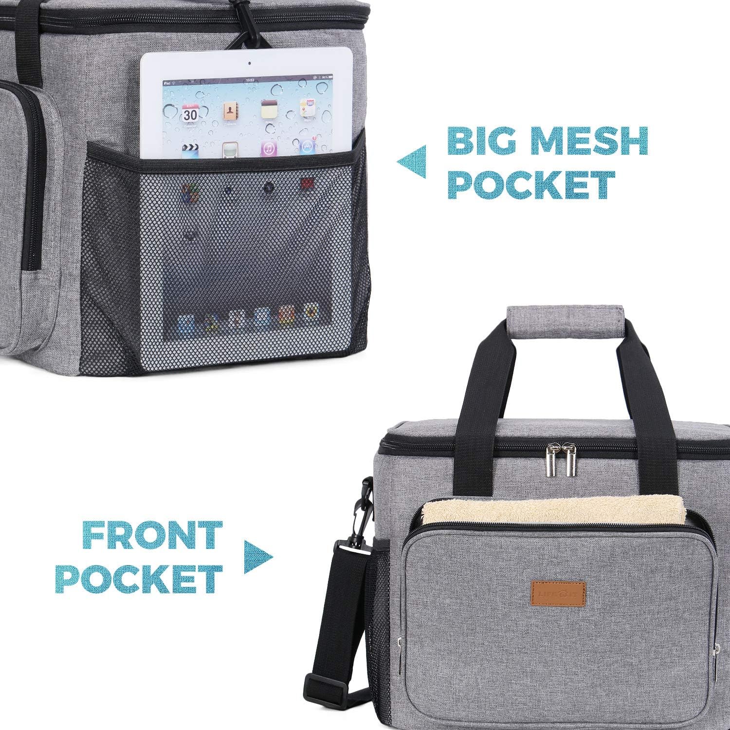 Lifewit Lunch Bag 24L 40 Can Insulated Lunch Box Soft Cooler Cooling Tote for Adult Men Women Grey - Image 5
