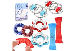 ZQFTZQ Marble Mesh Fidget Toys Set - 8 Pcs Sensory Fidget Toys for Adults Anti Stress Flippy Bike Chain Acupressure Rings Metal Fidget Toys for Teens Boys &Girls ADHD Christmas Toys Stocking Stuffers