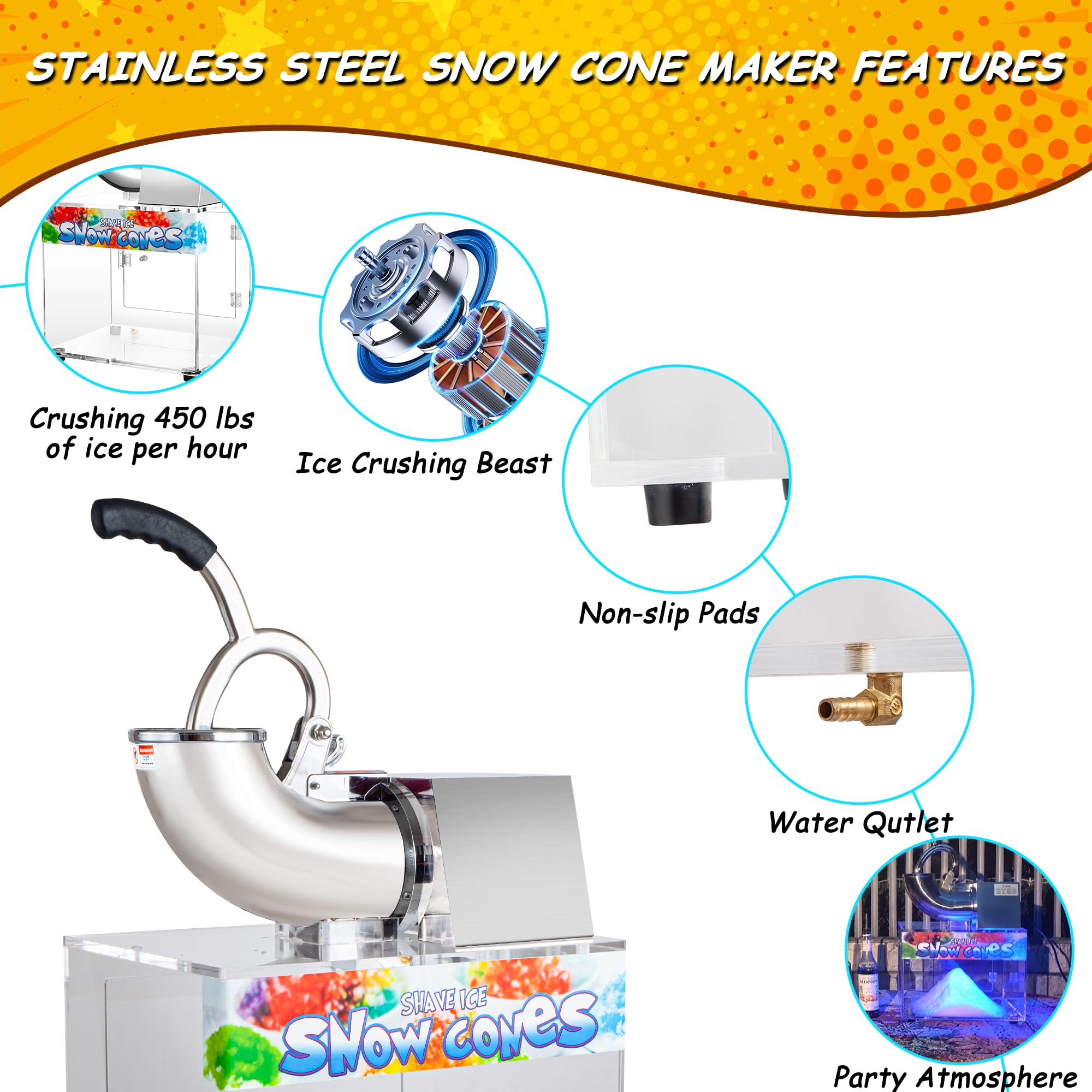 Mua VNN 48L Snow Cone Machine, 500LB/H Commercial Shaved Ice Machine ...