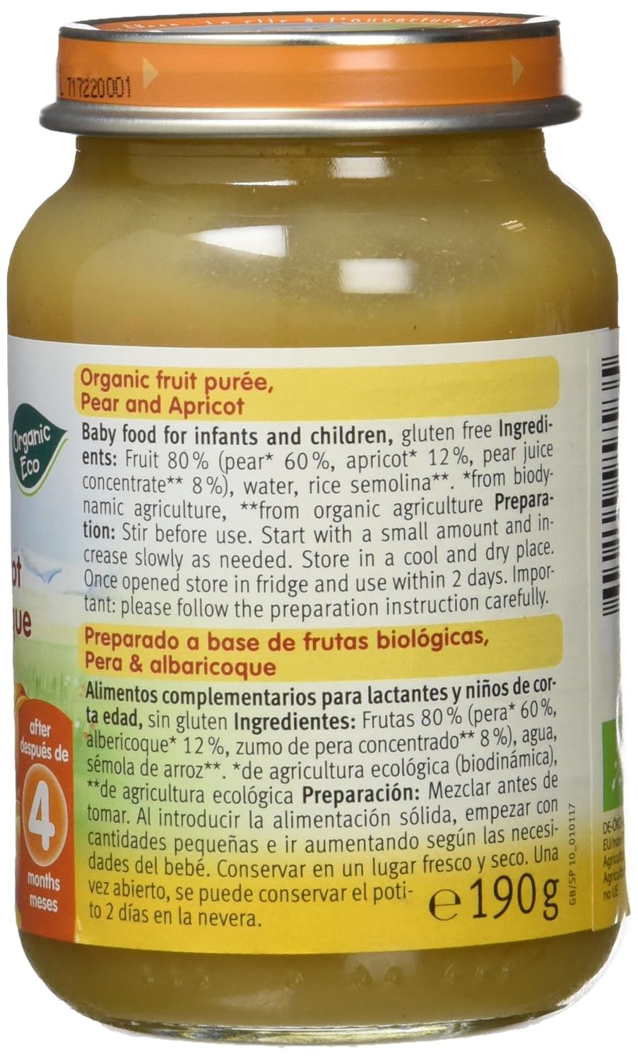 Holle Potito de Pera y Albaricoque (+4 meses) - Paquete de 6 x 190 ...