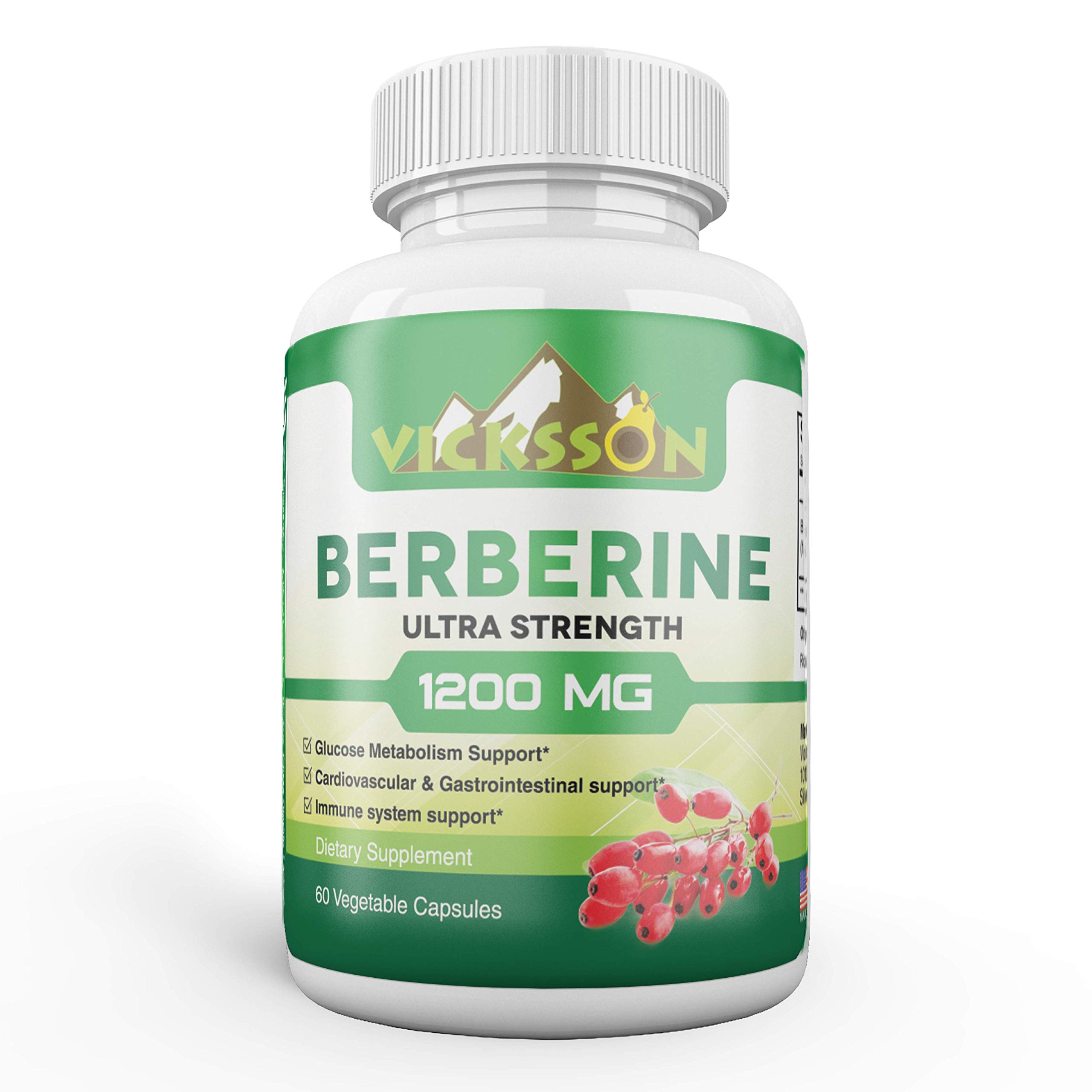 Vicksson Berberine HCL Supplement 1200mg, Supports Immune System, Glucose Metabolism, Blood Sugar, Insulin for Diabetes, Cardiovascular & Gastrointestinal Function, Weight Management | 60 Capsules