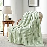 Snuggle Sac Faux Fur Checkered Blanket Twin Size,Super Soft Reversible Cozy Warm Blanket for Sofa Bedroom,Cute Lightweight Striped Throws for Women,Heather Sage Green,60x80 inches