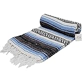 Open Road Goods Light Blue Mexican Blanket - Authentic Serape Falsa Blanket - Handmade