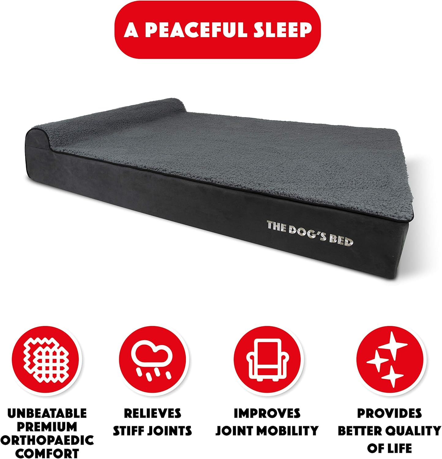 The Dog’s Bed - Orthopaedic Memory Foam Bed with Headrest, Grey Plush, XXL, 15cm, 137 x 91 x 10 cm (L x W x H) - Image 3