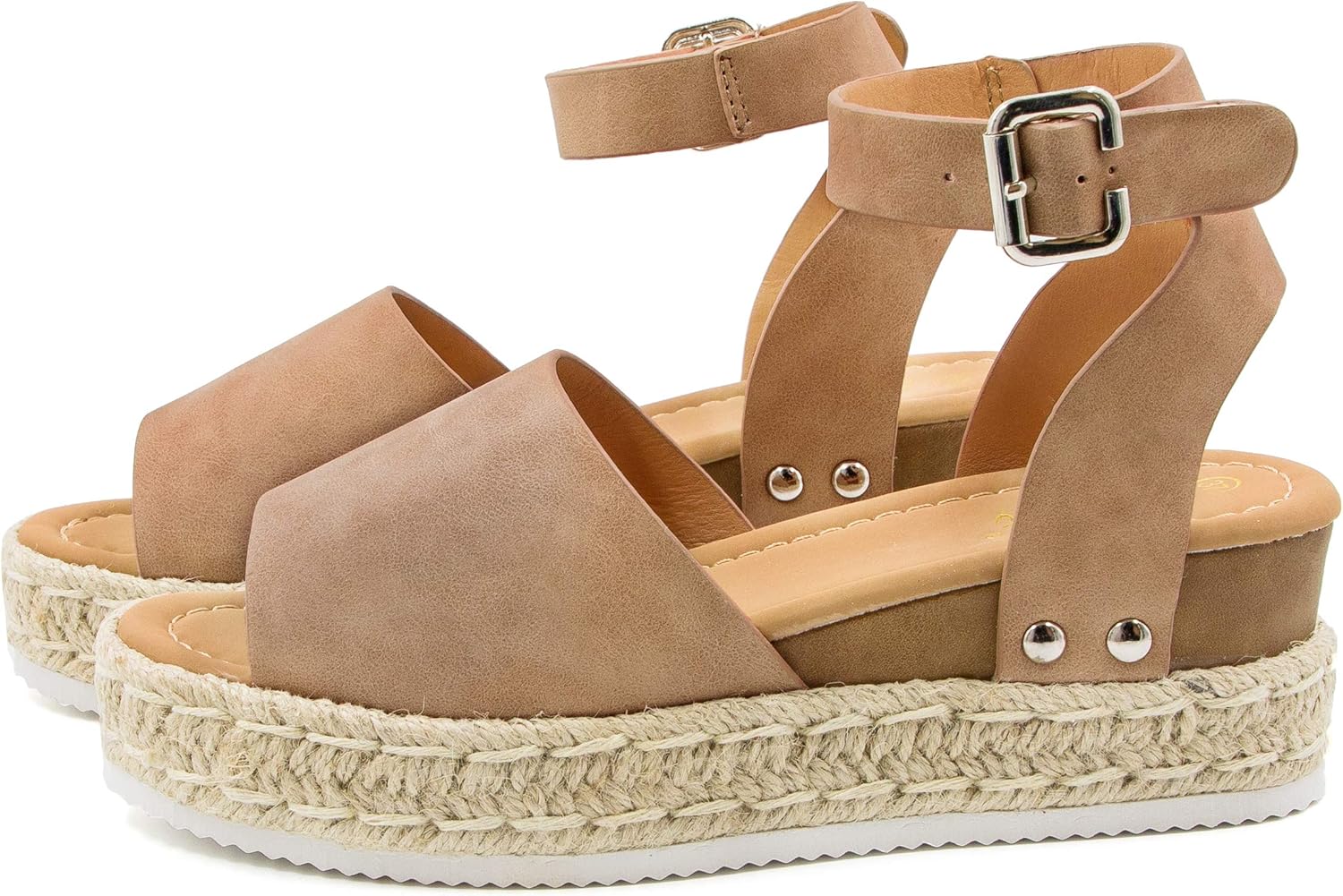Athlefit Women's Platform Sandals Espadrille Wedge Ankle Strap Studded Open Toe Sandals