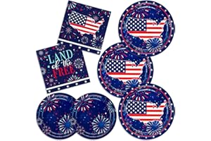 ECOHOLA Independence Day American Party Supplies, Patriotic Fireworks Disposable Napkins and Paper Plates for Fourth of July Election Day Independence Day July 4th Decorations, Serve 50