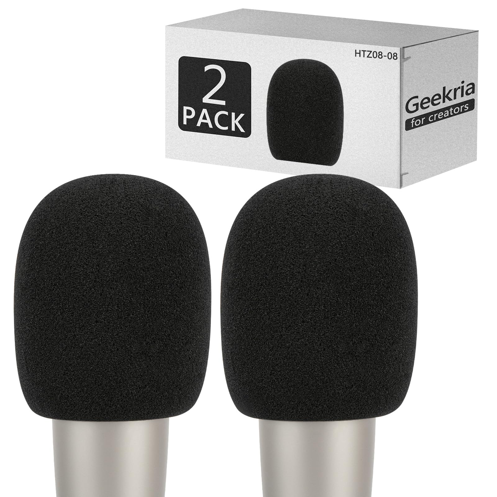 Geekria for Creators Foam Windscreen for 2" (50mm) Diameter Microphones, Antipop Foam Cover, Mic Wind Cover, Sponge Foam Filter Compatible with Behringer C-1, C-1U, RODE NT1 (Black / 2 Pack)
