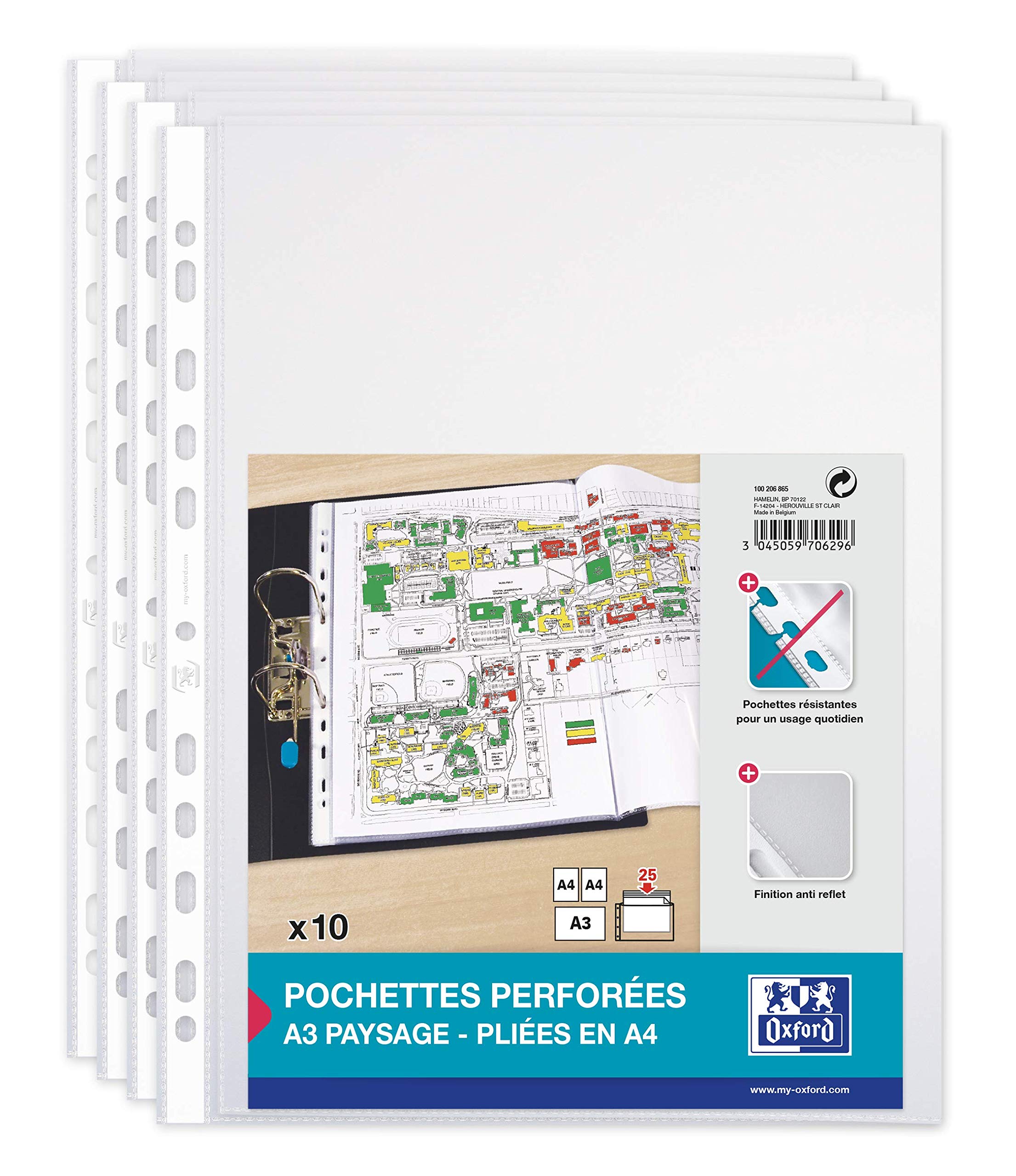 Elba A3 Clear Punched Plastic Wallets - Pack of 10 A3 Folded Landscape (Compatible with A4) 11 Trous colourless