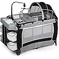 TODEFULL 4-in-1 Pack and Play, Multifunction Baby Bassinet Bedside Crib, Folding Portable Baby Playard w/Baby Changing Table, Large Storage Basket, Mattress and Soft Toys for Newborn to Toddlers