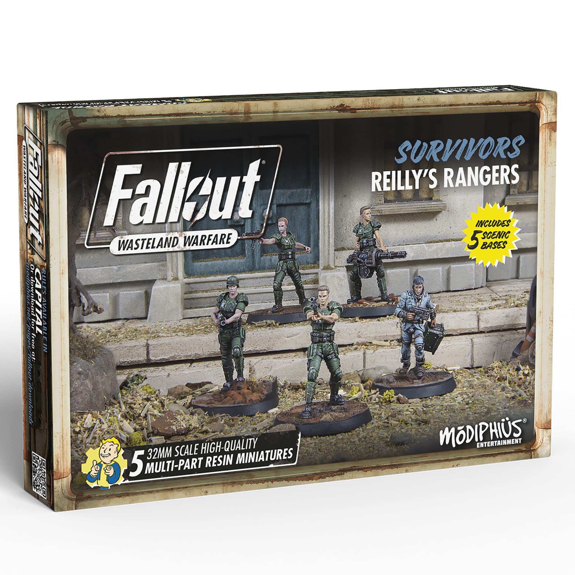 Modiphius Fallout Wasteland Warfare: Survivors: Reilly's Rangers - 5 Miniatures, 32mm Unpainted Resin Figures, Capital Wave RPG