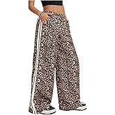 SHENHE Girl's Y2k Leopard Print Pants Wide Leg Baggy Side Stripe Cheetah Pants Trousers