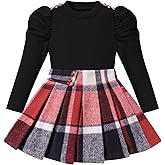 Fuermos Toddler Girl Clothes Puff Sleeve Top and Pleated Girls Plaid Skirt Set 2PCS Girls Outfits Fall Winter