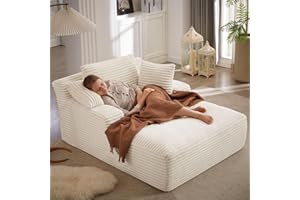 ODUWA Oversized Chaise Lounge Indoor, Sofa Bed with Throw Pillows and Armrests, Corduroy Sleeper Sofa Couch with Pillows, Recliner Cloud Chai for Living Room White