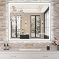 Amorho 40" X36" LED Bathroom Mirror with Black Frame, Front Light and Backlit(Controlled Separately), Stepless Dimmable, Anti-Fog, Shatter-Proof, 3 Colors, Memory
