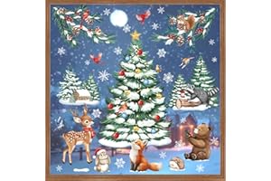 wondever Christmas Tree Animals Window Clings Forest Pine Tree Branch Glass Sticker Decal Anti Collision Double-Side Static W