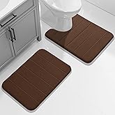 Yimobra U-Shaped Toilet Bath Mat Set 2 Piece - Super Soft Absorbent Quick Dry Memory Foam Bathroom Rugs, Machine Washable Non Slip Floor Carpet for Tub Shower & Single Sink (17x24 & 24x20, Brown)
