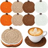 UPINS 8Pcs Pumpkin Crochet Coasters,Fall Themed Drink Coasters Set | Handcrafted Cotton Thread Woven, Thanksgiving Halloween Table Decor, Absorbs Moisture Protects Furniture, Eight Pack Autumn P