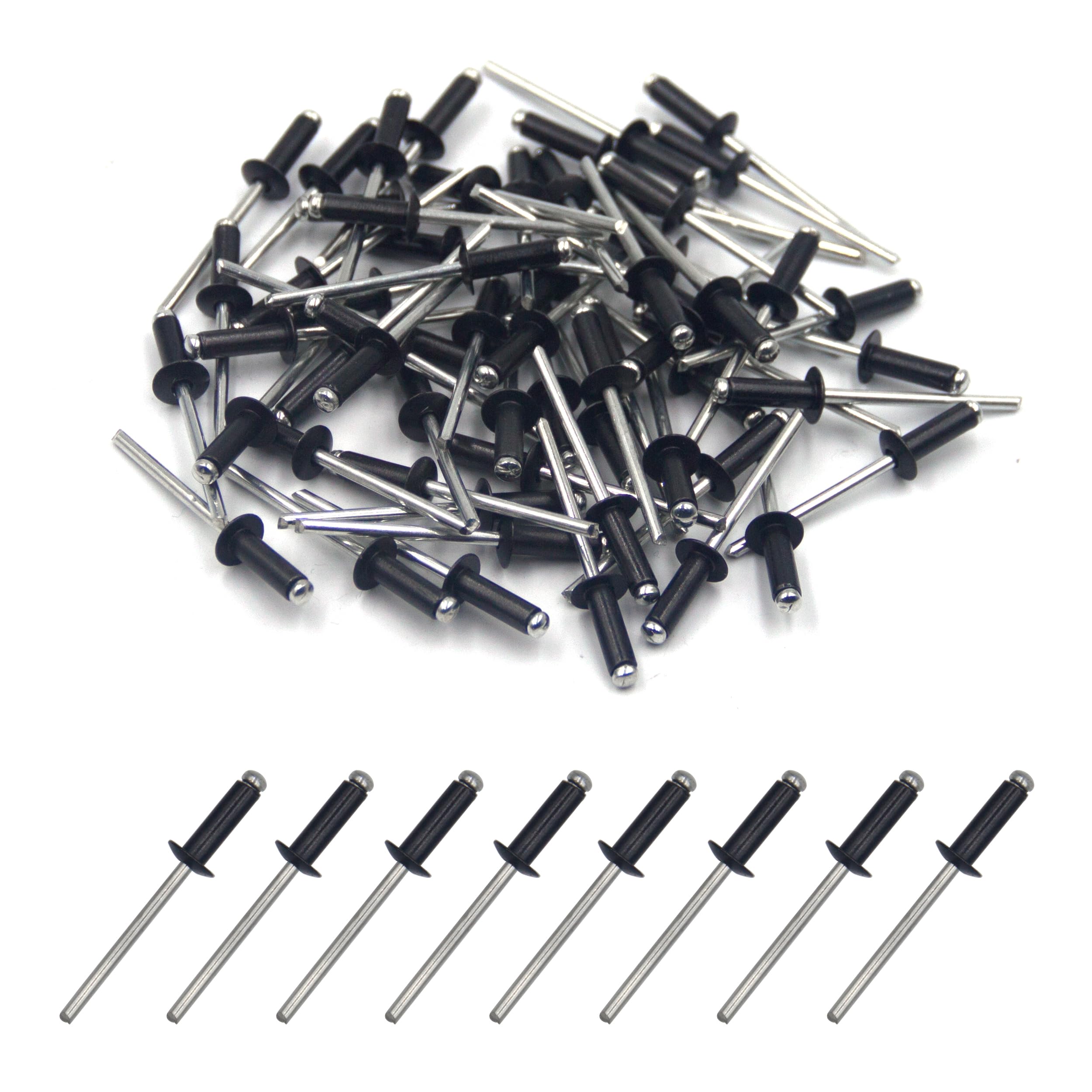 BESTYCHAO 100pcs Aluminium Blind Rivet, Open End Rivet Pop Rivet, Pack of 100 4.8 x 10mm (Black) — image 1