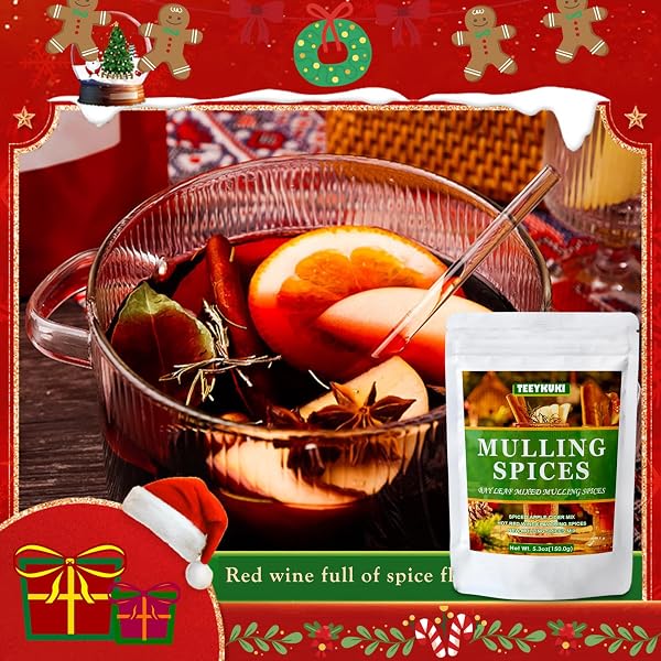 TEEYKUKI NEW FLAVOR MULLING SPICES FOR APPLE CIDER, 5.3OZ(150.0G), MULLING SPICES USED FOR WINE & HOT DRINKS ON CHRISTMAS DAY, GREAT MULLED WINE SPICES, BAY LEAF FLAVOR