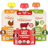 HAPPY BABY Savory Blends Stage 3, Meats &amp; Veggies Variety, 3.5oz (8 Pack) | USDA Organic Baby Food Pouch Variety Pack for Ages 7+ Months (4-Chicken, 2-Beef &amp; 2-Turkey) with Quinoa &amp; Veggies, Non-GMO