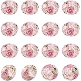 Craftdady About 60Pcs Handmade Gold Sand Lampwork Faceted Rondelle Glass Beads Strands Flower Inlaid Spacer Loose Beads for DIY Jewelry Making Hole: 2mm (Pink)