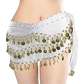 MOLFUJ Belly Dance Hip Scarf with 128 Gold Coins, Belly Dancer Belt Scarf Skirt for Women
