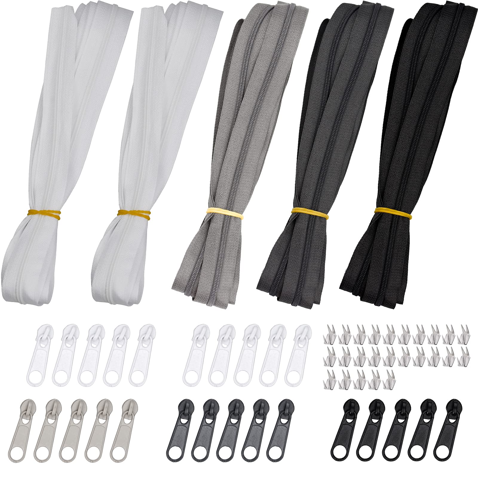 GLORHA 5 Pieces 2.5 m Nylon Endless Zip, 4 Colors Zips for Sewing with Slider and Zipper Repair Kits for Coats Jacket Bags and Crafts