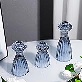 Lysenn Glass Candle Stick Holder Set of 3 – Premium Taper Candle Holders for Romantic Ambiance - Candle Sticks Holder Decor for Special Occasions - Dark Blue